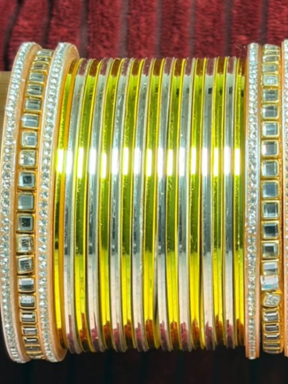 Women's One-Hand Metal Bangle Set, Two-Tone Silver Edged Stackable Wristbands, T